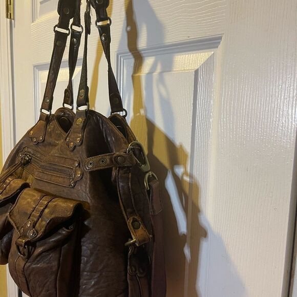 ABACO made in France rustic lBrown Leather Medium Satchel/Shoulder Bag - Picture 5 of 14